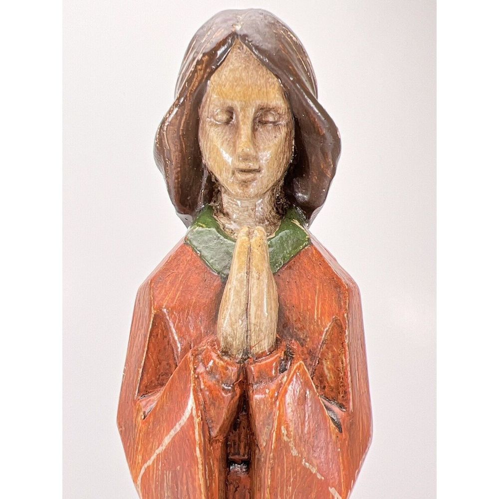 Vintage Praying Mother Carved Mother Mary Folk Art Virgin Mary